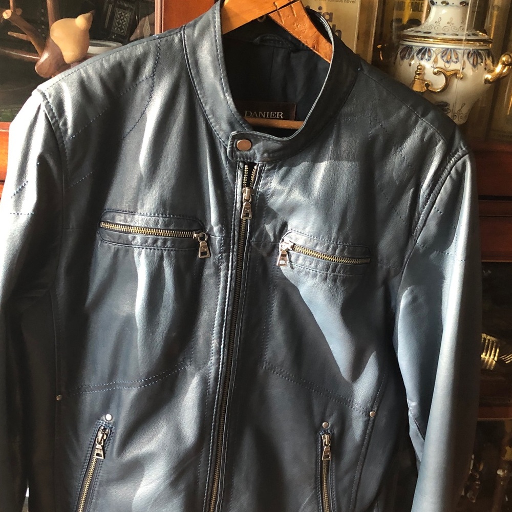Danier Men's Navy Leather Bomber Jacket